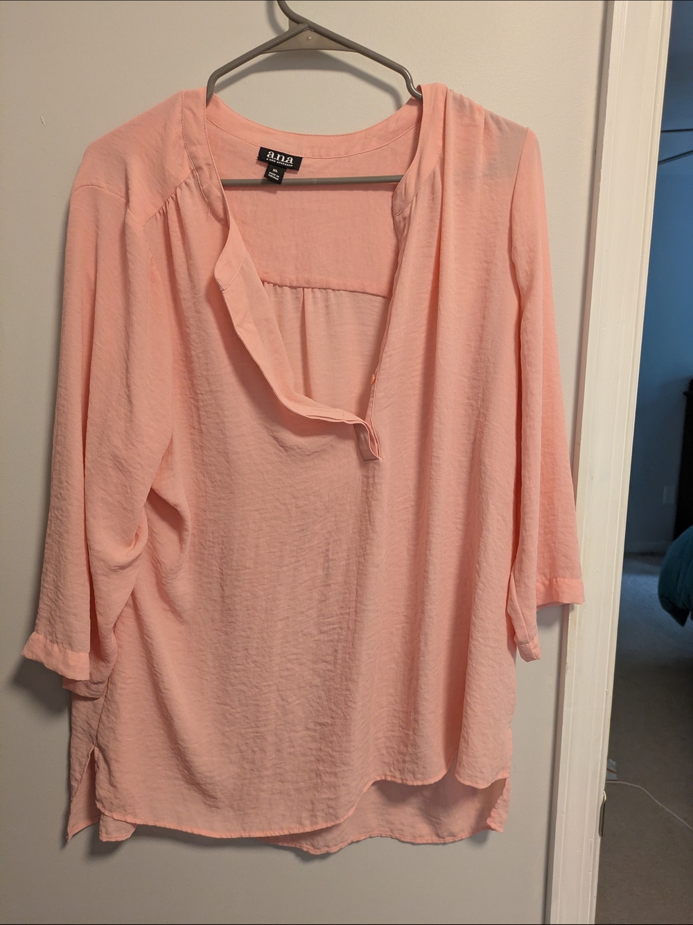 Sheer Pink Split-Neck Tunic Top High Low Slouchy